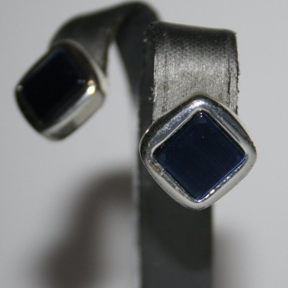 Silver and blue shell post earrings - Picture 1 of 4